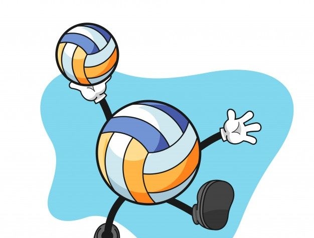Personaje De Dibujos Animados De Voleibol Con Gesto Sensacional Vector Premium